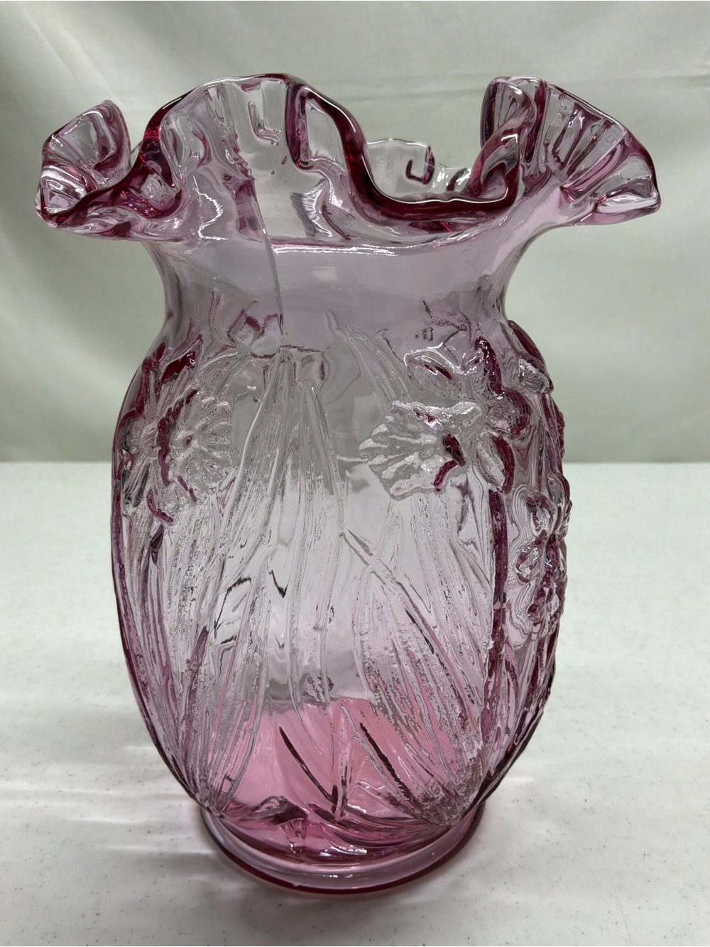 Vintage Fenton Purple Ruffle Daffodil Flower Art Glass Vase 8"